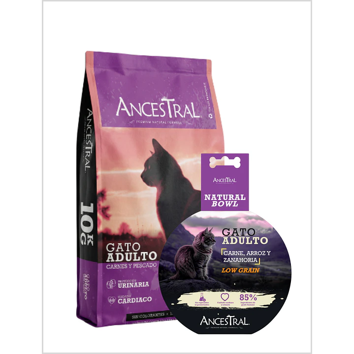 Pack Ancestral Gato Adulto 10 Kg + Ancestral Natural Bowl Gato 300 gr 1