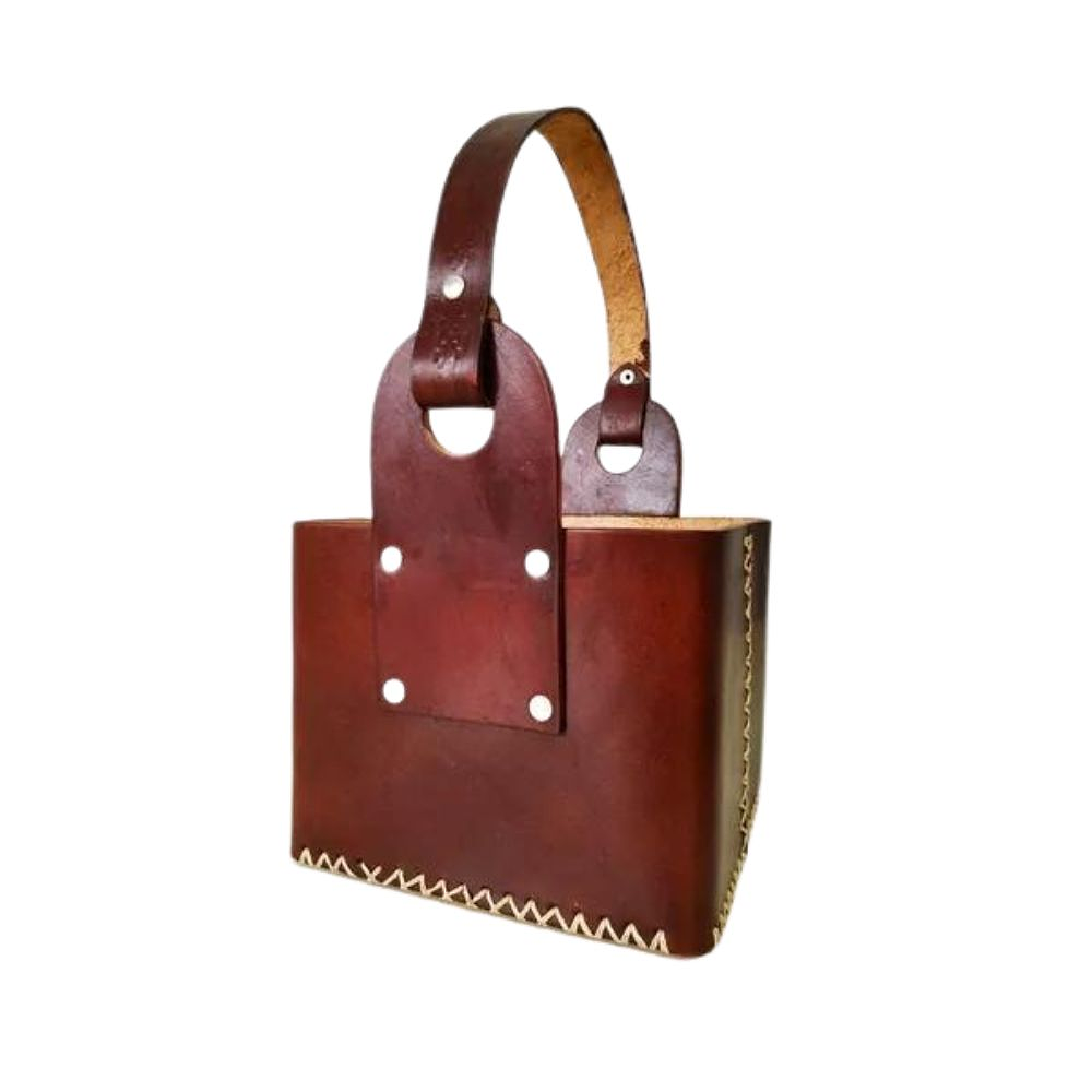 Canasta Matera de cuero borravino 