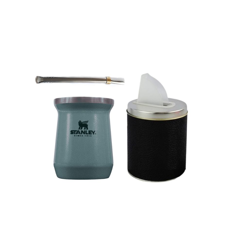 Termo Matero 1.3 Litros Acero Inoxidable + Mate Y Bombilla Verde