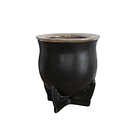 Mate camionero de calabaza forrado en cuero negro con virola de acero inoxidable 1