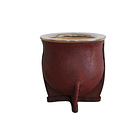 Mate camionero de calabaza forrado en cuero café o borravino con virola de acero inoxidable 1