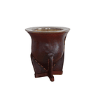 Mate camionero de calabaza forrado en cuero café o borravino con virola de acero inoxidable 2