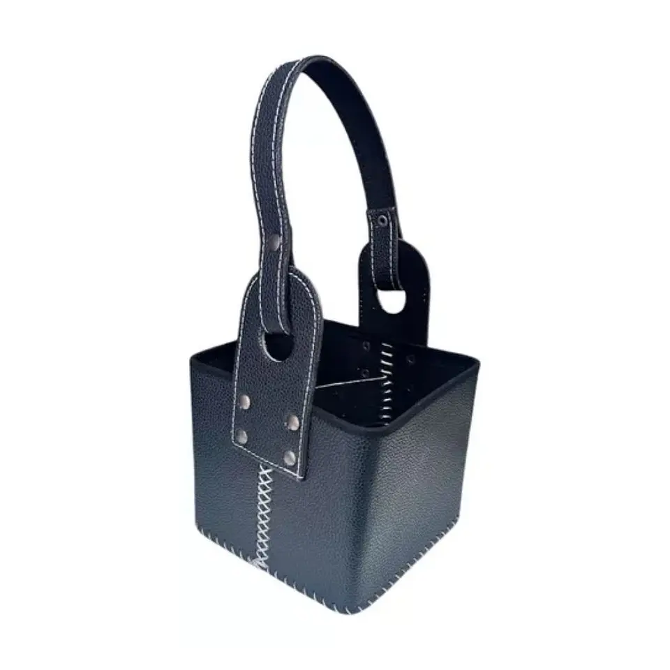 Canasta Matera de cuerina o ecocuero premium negra 1