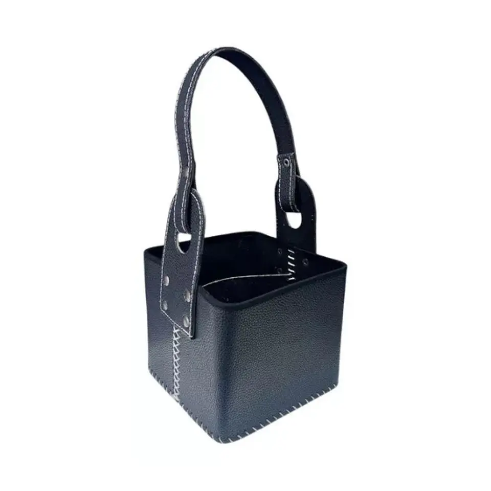 Canasta Matera de cuerina o ecocuero premium negra 2