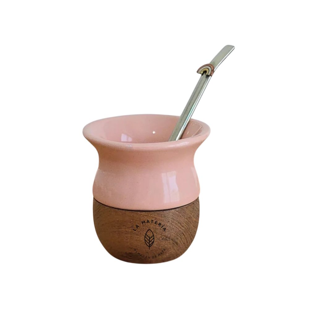 Mate bocón de cerámica y madera