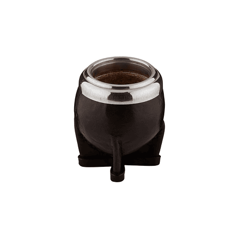 Mate torpedo de calabaza forrado en cuero negro con virola de acero inoxidable