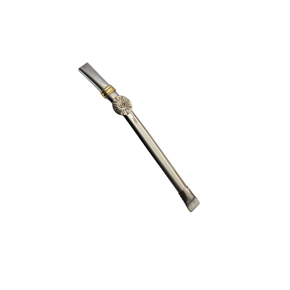 Bombilla Plana Acero Inoxidable con dije redondo de alpaca 2