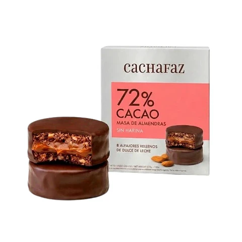 8 Alfajores Argentinos Premium de 72% Cacao, Harina de Almendras y Dulce de Leche 