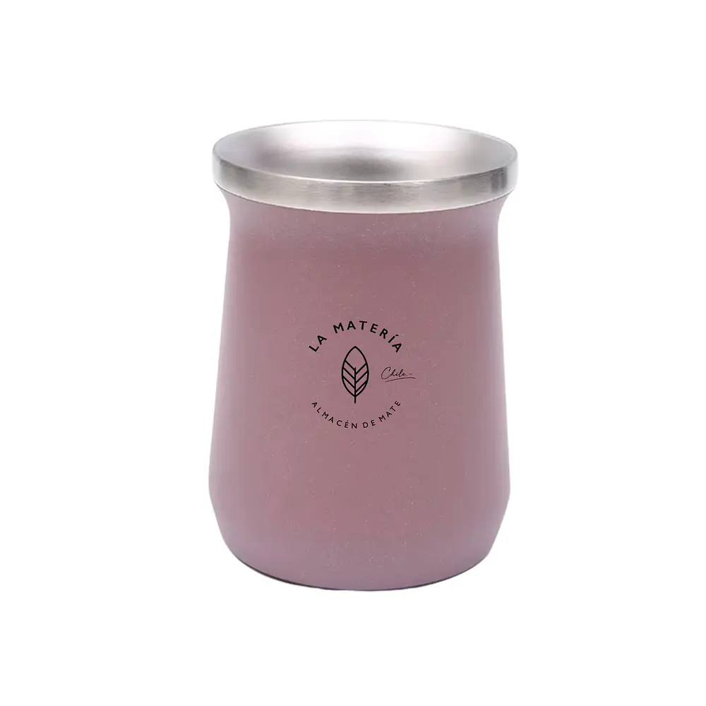 Mate de acero térmico grande La Matería Chile rosa glitter 
