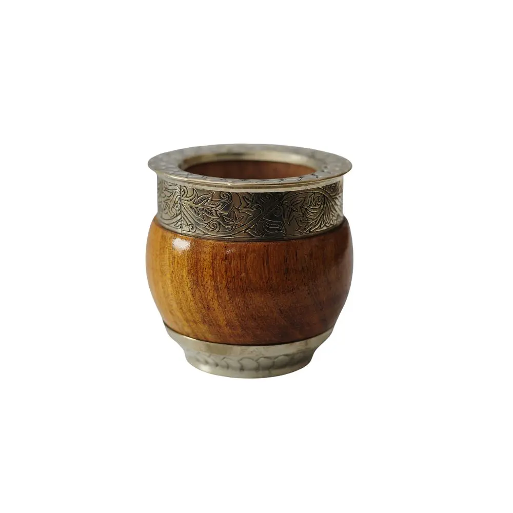 Mate imperial algarrobo con virola, guarda y base de alpaca 1