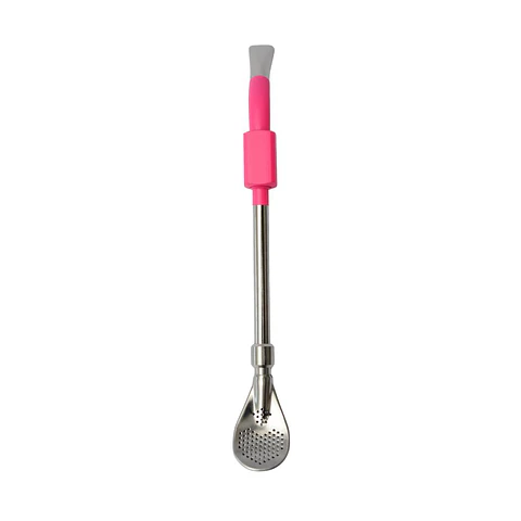 Bombilla inox pico de loro con filtro pala rosa fucsia