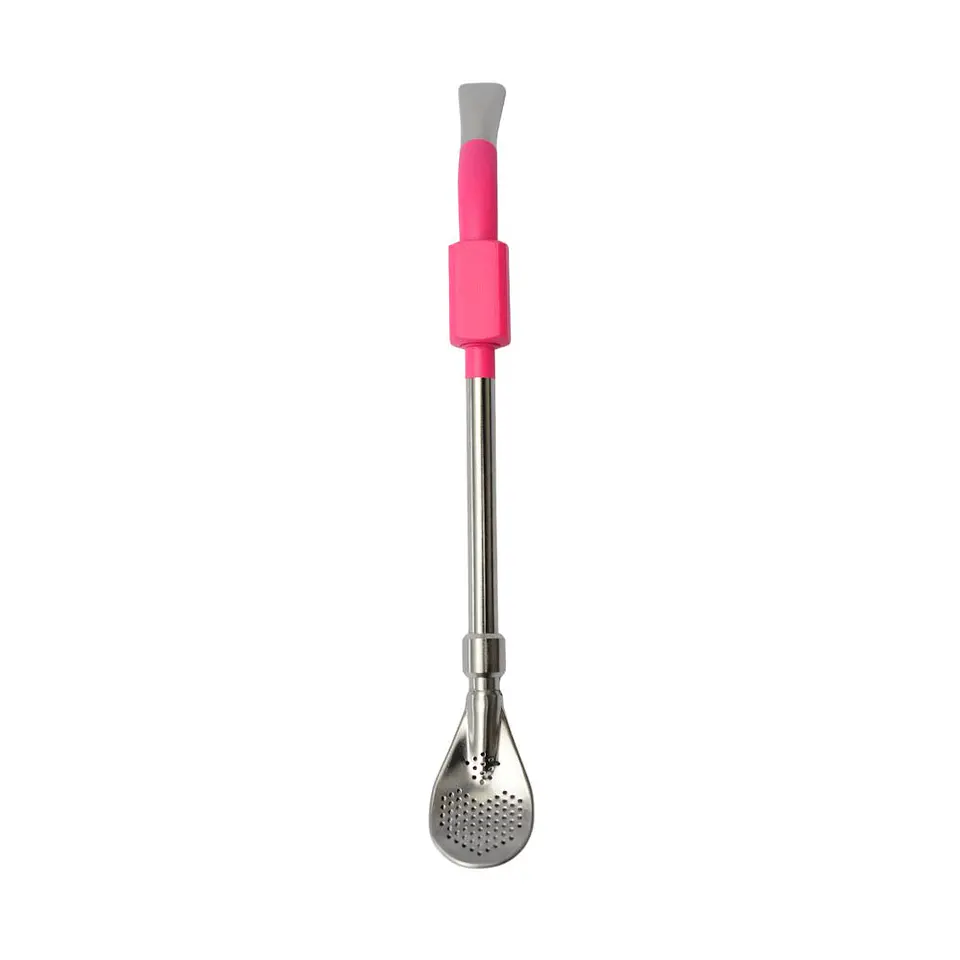 Bombilla inox pico de loro con filtro pala rosa fucsia 1