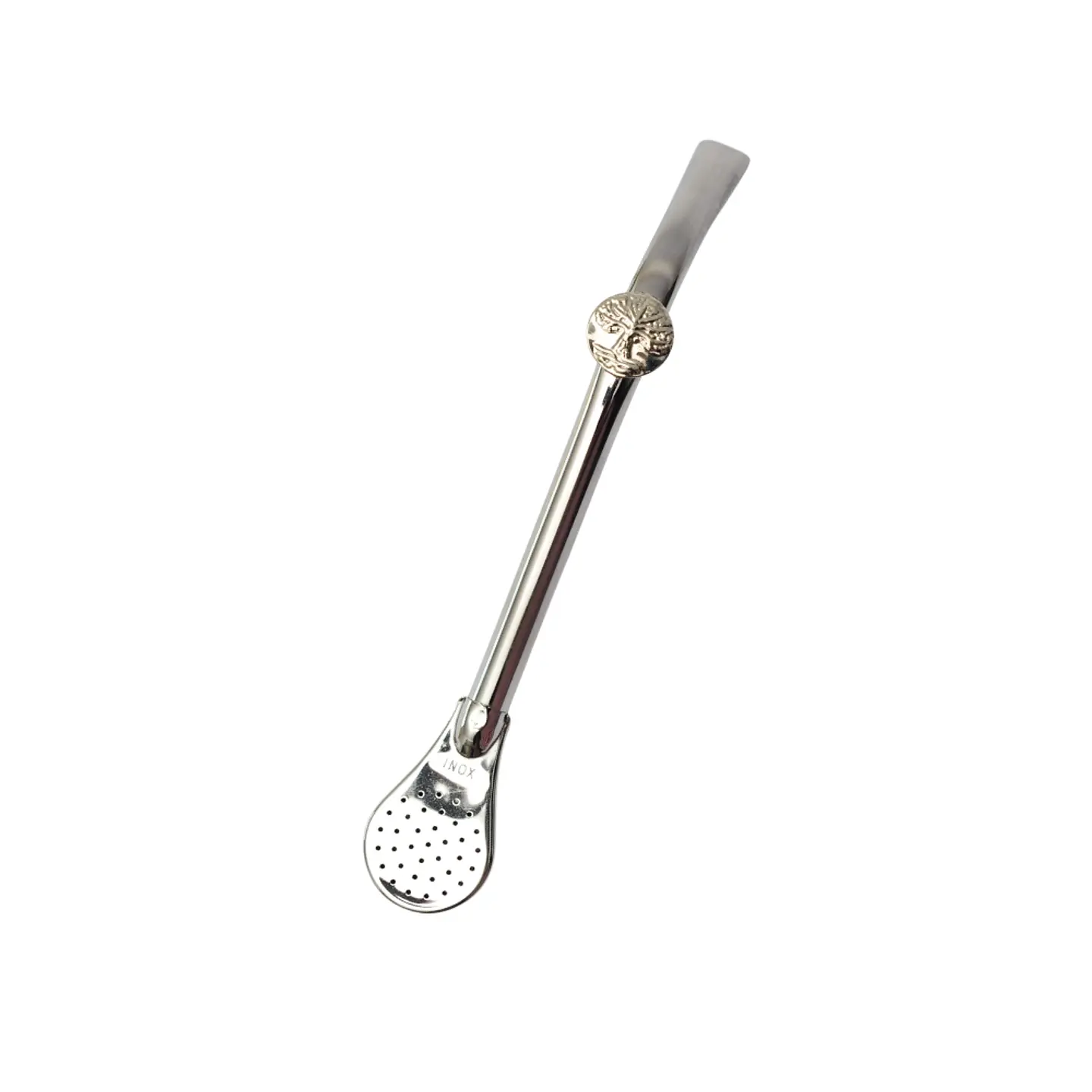 Bombilla inox pico de loro con filtro pala y dije de alpaca árbol de la vida 1