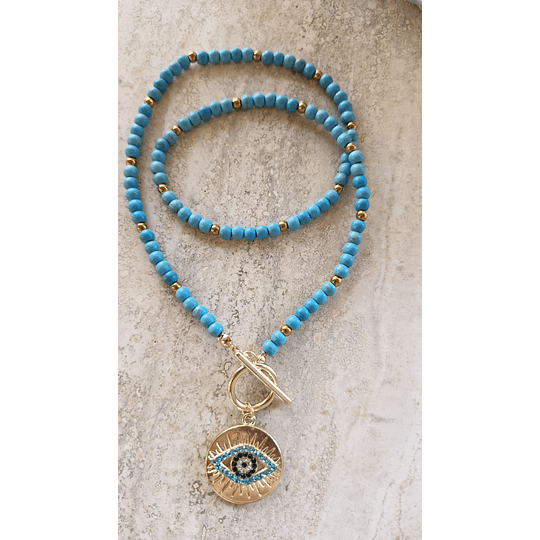 Collar Mostacillas Azul Ojo Turco