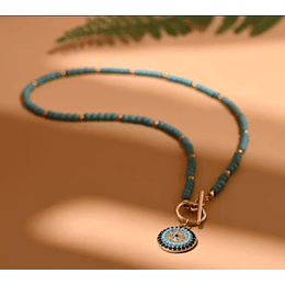 Collar Mostacillas Azul Ojo Turco Redondo