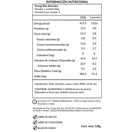 Pack Energy bite Almendra 4Un