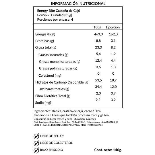Pack Energy bite Castaña de Caju 4Un