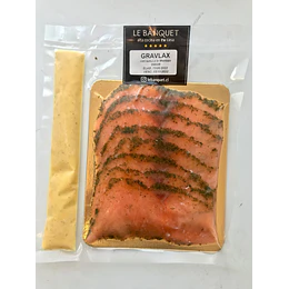 Gravlax (salmon tipo ahumado) con Salsa a la mostaza