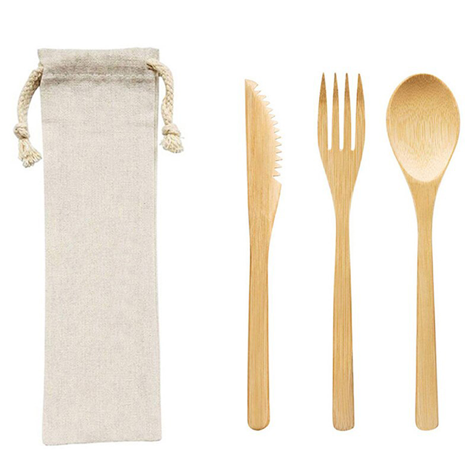 Set de Cubiertos de Bamboo con Bolsa de Algodón  1