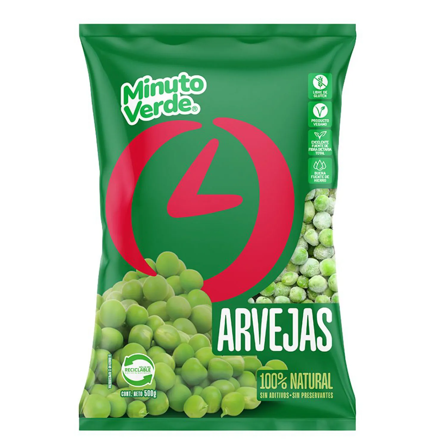 Arvejas congeladas naturales Minuto Verde 500g 1