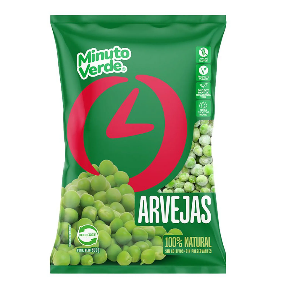 Arvejas congeladas naturales Minuto Verde 500g 1