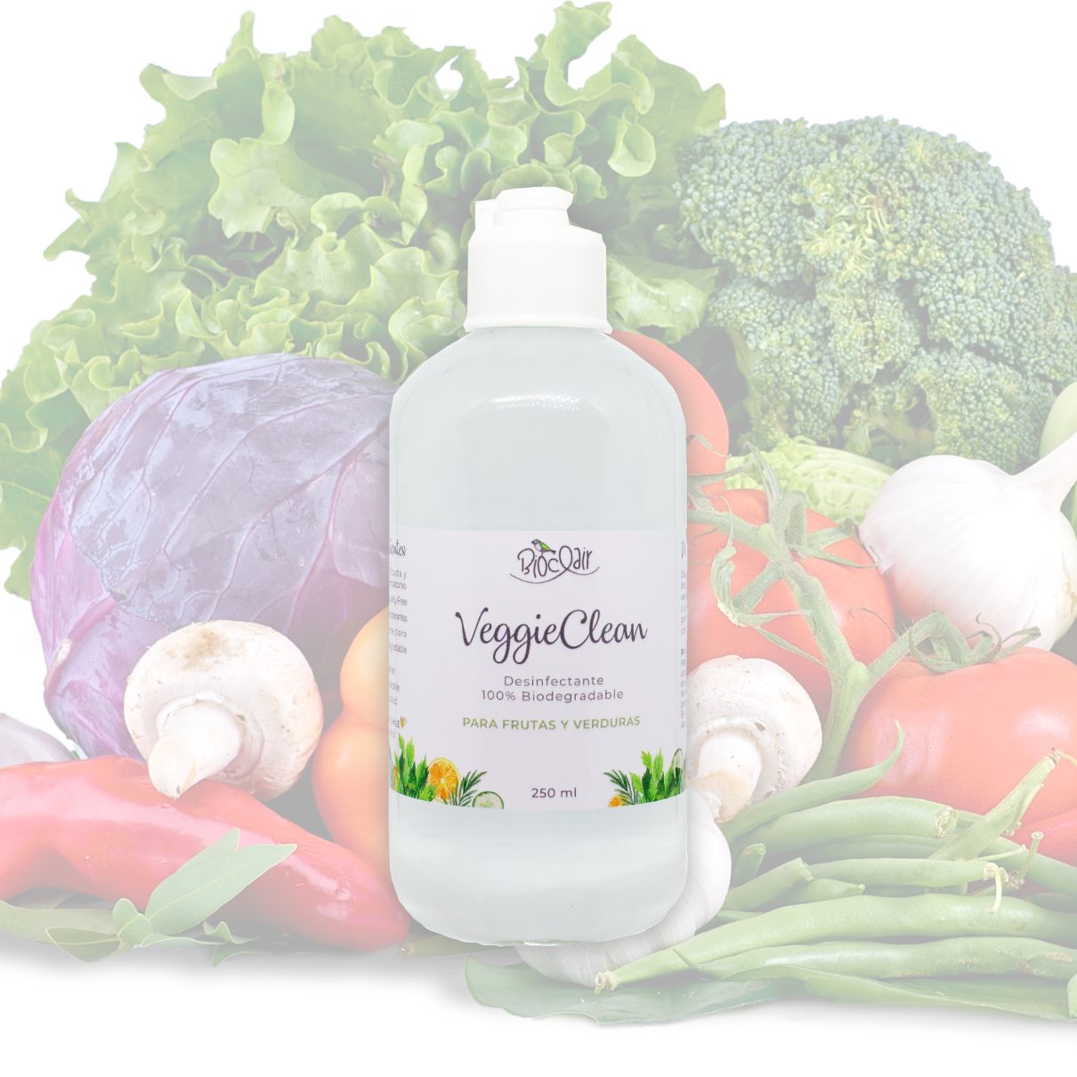 Desinfectante de Verduras, Veggie Clean Biodegradable Bioclair 250 ml