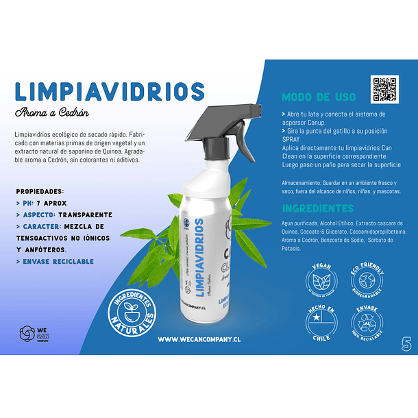 Limpiavidrios en Lata con Ingredientes Naturales 450 mL + Sistema Spray Canup 2