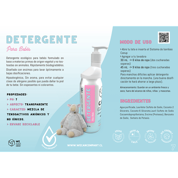 Detergente de Ropa Bebé en Lata Hipoalergénico Concentrado 450 mL