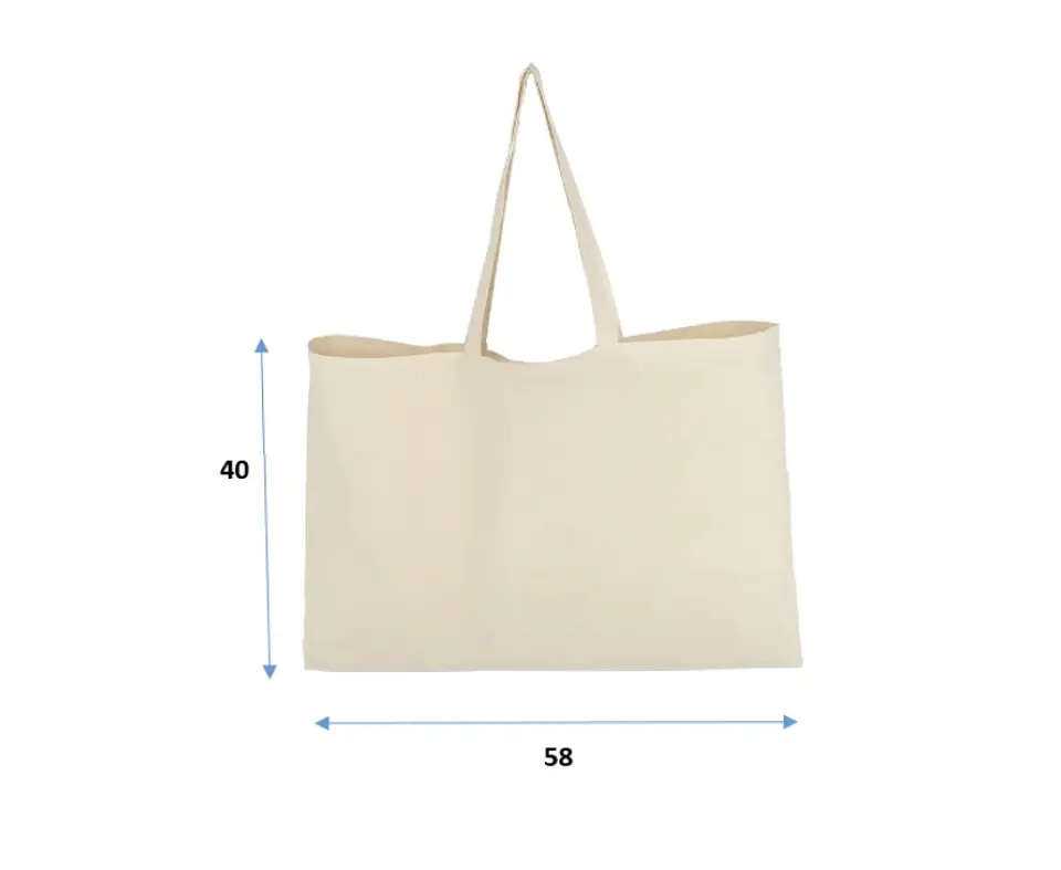 Bolsa reutilizable de crea 58 x 40 cm con asas y fuelle 10 cm – Buena Vibra Bags 1