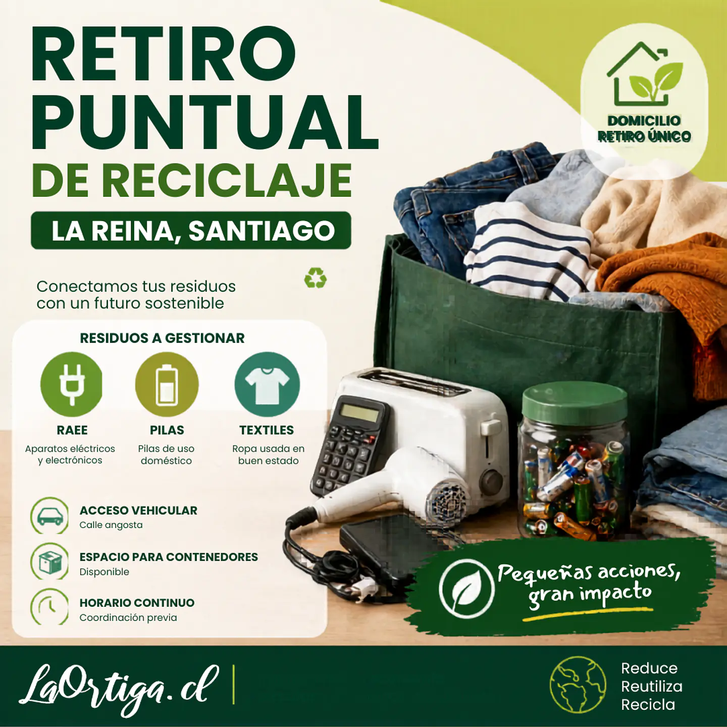Retiro de RAEE, Pilas y Textiles en La Reina, Santiago 1