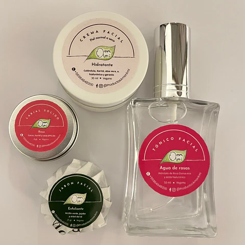Amor Amí Pack Facial: crema facial + agua de rosas + jabón facial + labial rojo