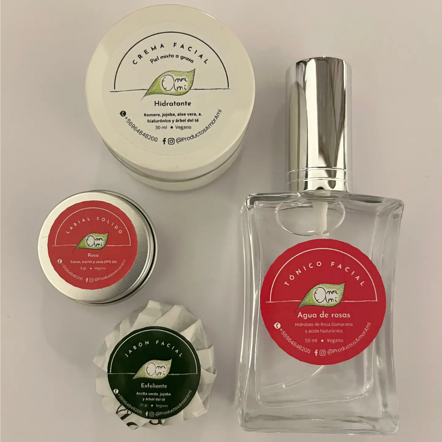 Amor Amí Pack Facial: crema facial + agua de rosas + jabón facial + labial rojo 2