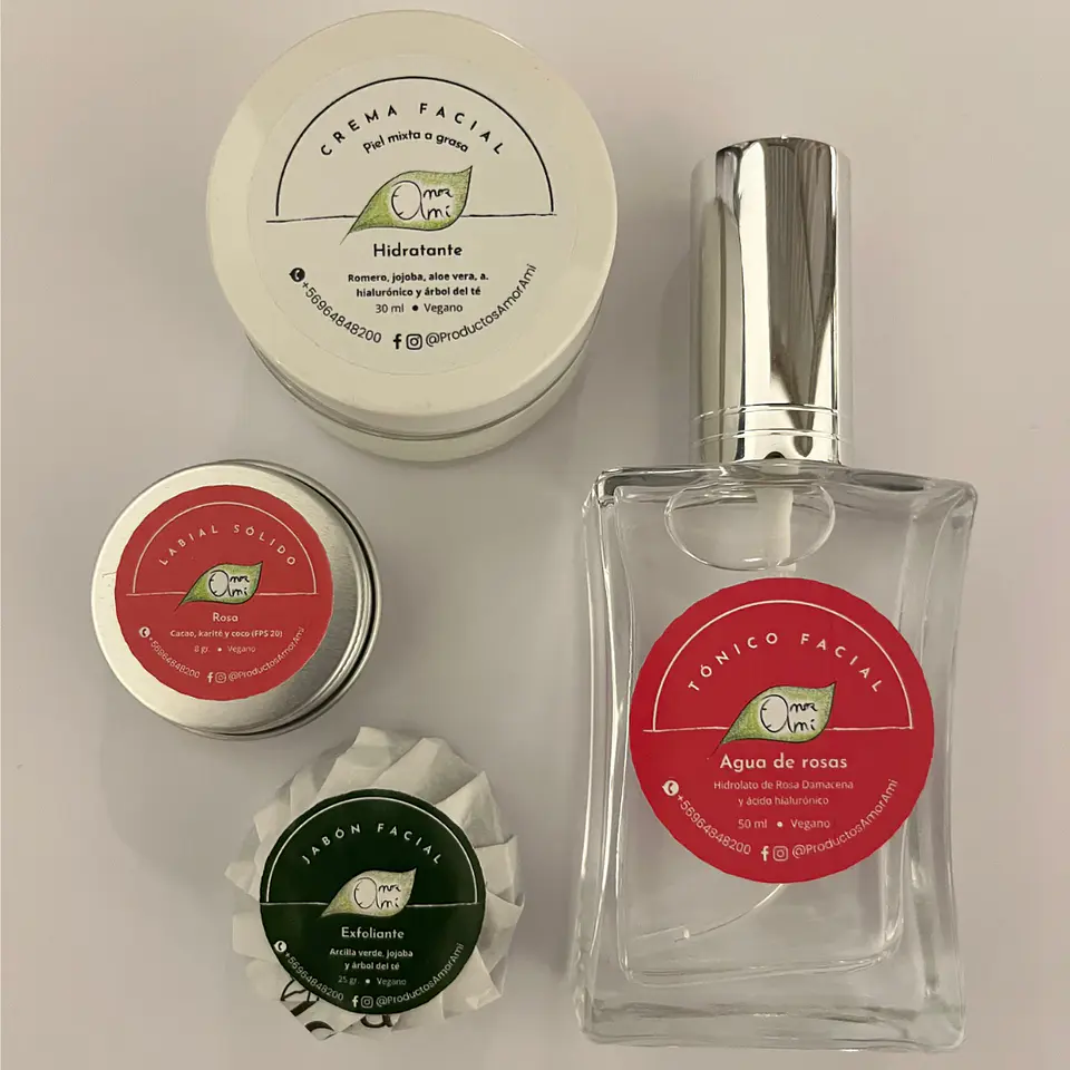 Amor Amí Pack Facial: crema facial + agua de rosas + jabón facial + labial rojo 2