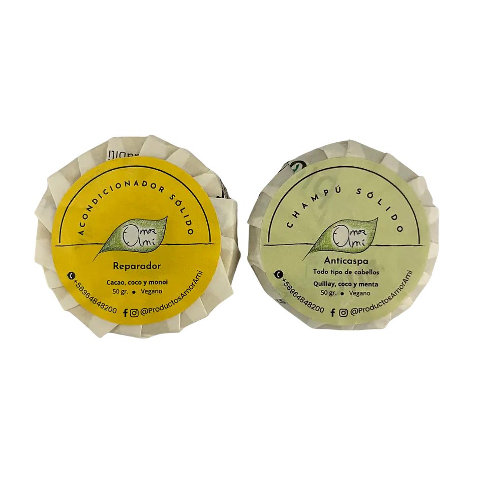 Amor Amí Pack Cabello:  1 Shampoo en barra + 1 Acondicionador en barra (variedades) 1