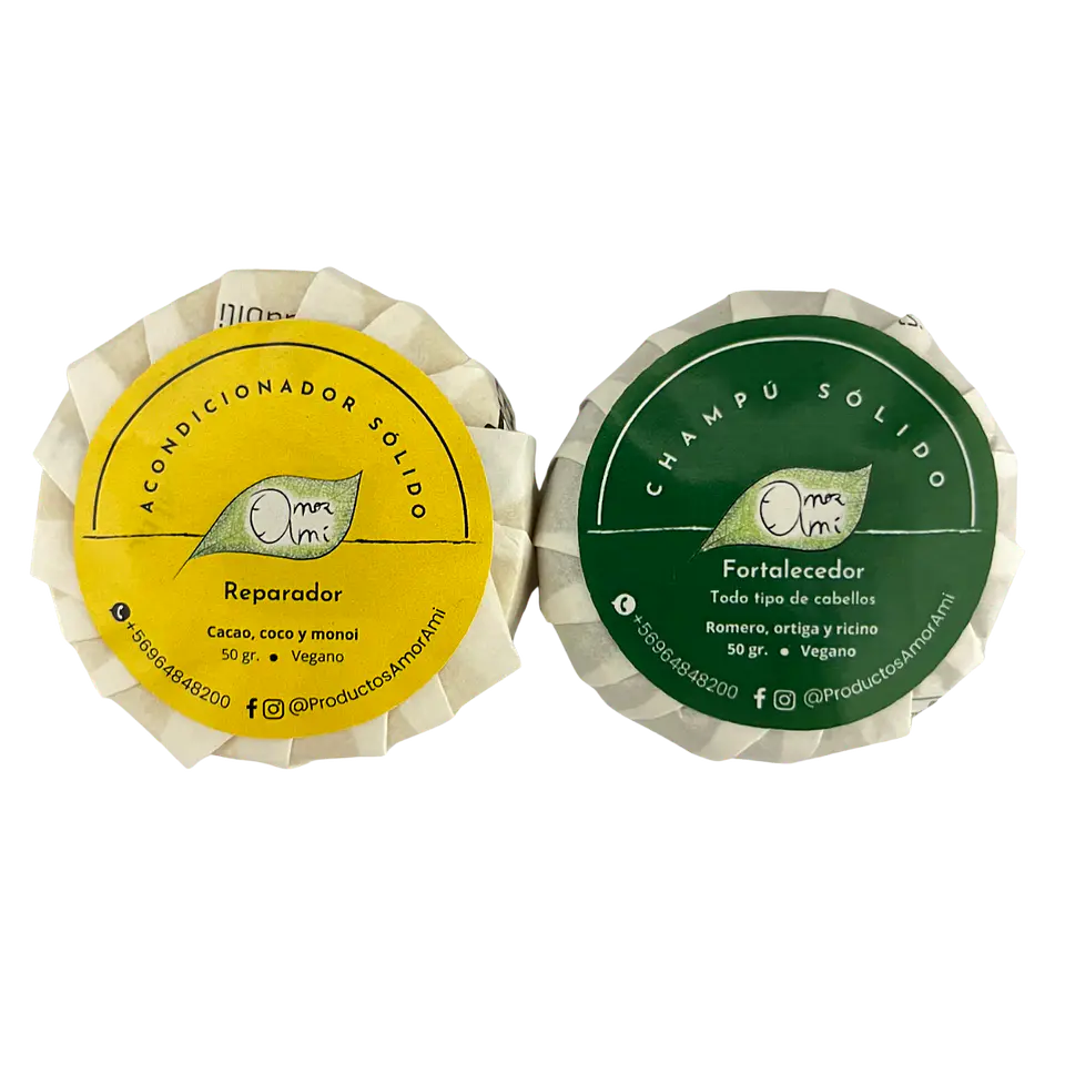 Amor Amí Pack Cabello:  1 Shampoo en barra + 1 Acondicionador en barra (variedades) 3