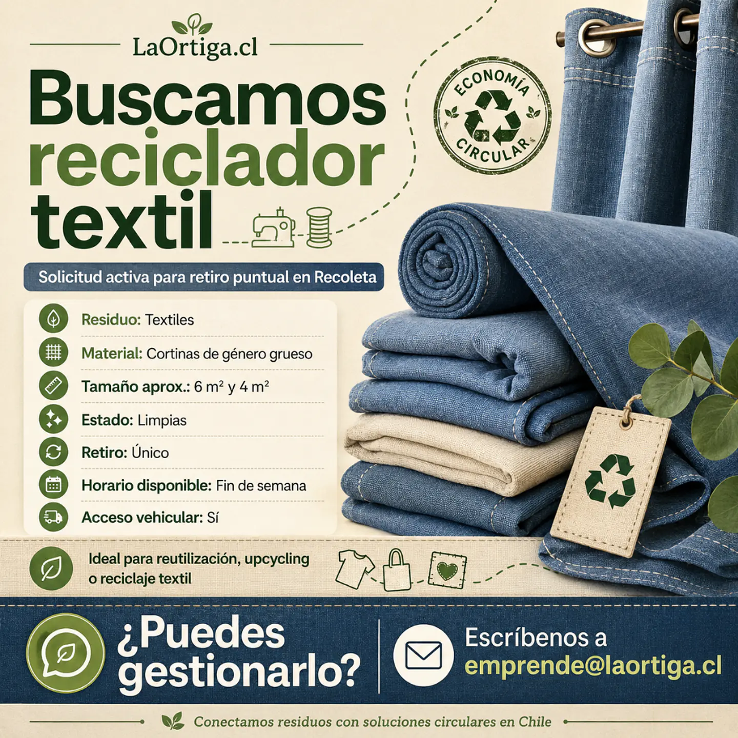 Buscamos reciclador textil para retiro puntual en Recoleta 1