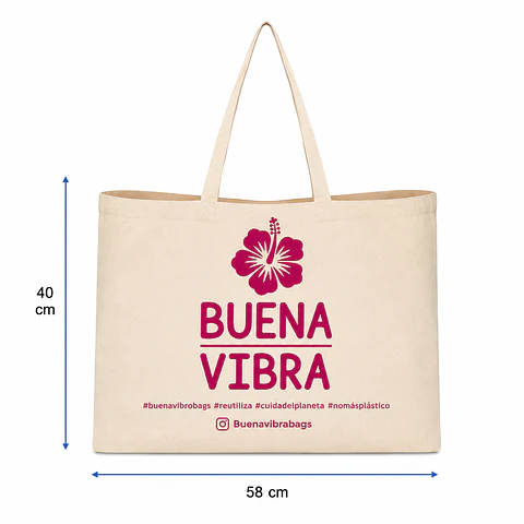 Bolsa reutilizable de crea 58 x 40 cm con asas y fuelle 10 cm – Buena Vibra Bags