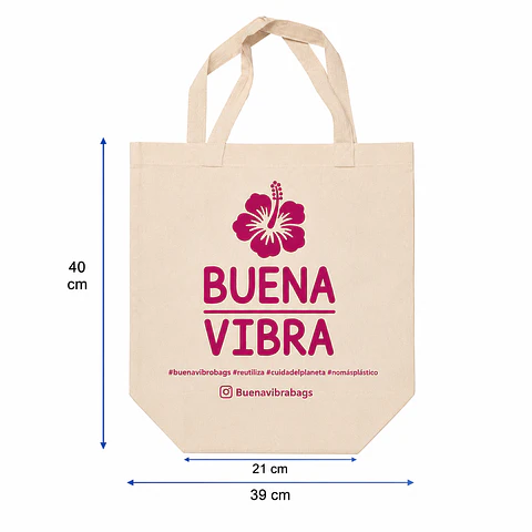 Bolsa reutilizable de crea 39 x 40 cm con asas y fuelle 18 cm – Buena Vibra Bags