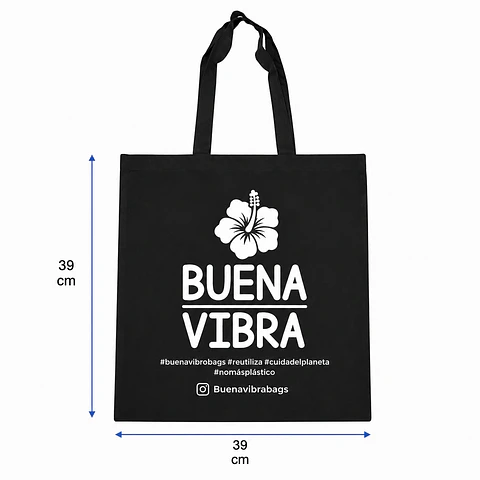 Bolsa reutilizable de crea con asas 40 x 40 cm Negra – Buena Vibra Bags