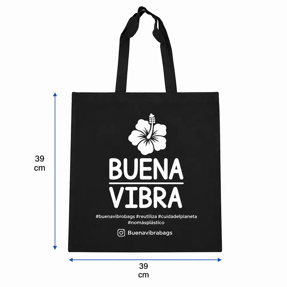 Bolsa reutilizable de crea con asas 40 x 40 cm Negra – Buena Vibra Bags 1