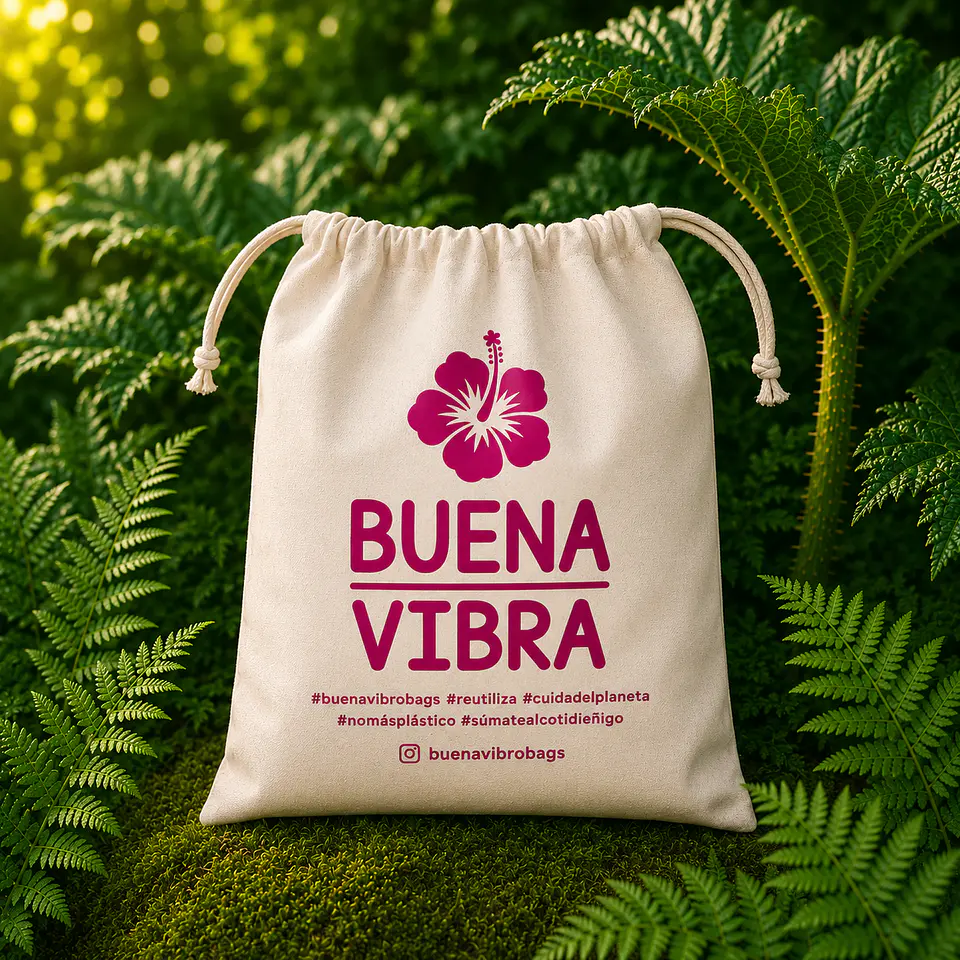 Saco reutilizable de algodón 39 x 30 cm – Buena Vibra Bags 2