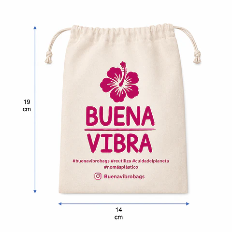 Saco reutilizable de algodón 19 x 14 cm – Buena Vibra Bags