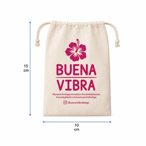 Saco reutilizable de algodón 15 x 10 cm – Buena Vibra Bags