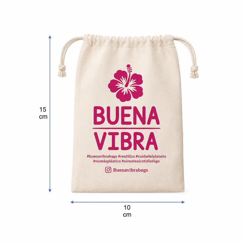 Saco reutilizable de algodón 15 x 10 cm – Buena Vibra Bags 1