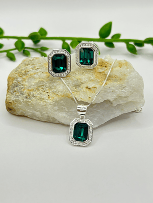 Conjunto rectangular Cristal hecho con Swarovski® Verde