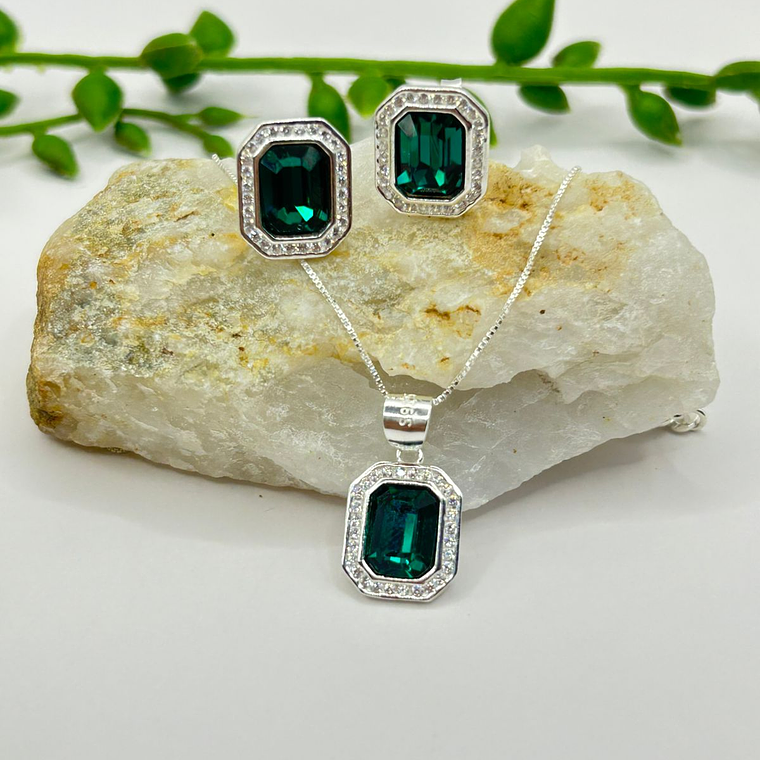 Conjunto rectangular Cristal hecho con Swarovski® Verde 1