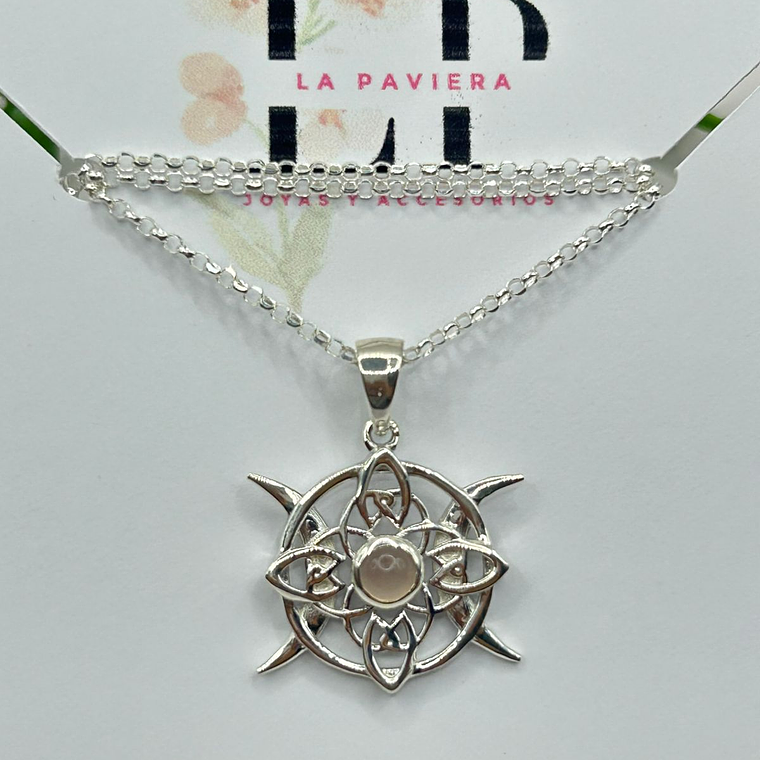 Collar nudo de brujas luna invertida cuarzo rosado 4