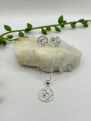 Conjunto media luna estrellas esmaltadas multicolor circones