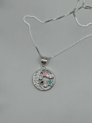 Conjunto media luna estrellas esmaltadas multicolor circones