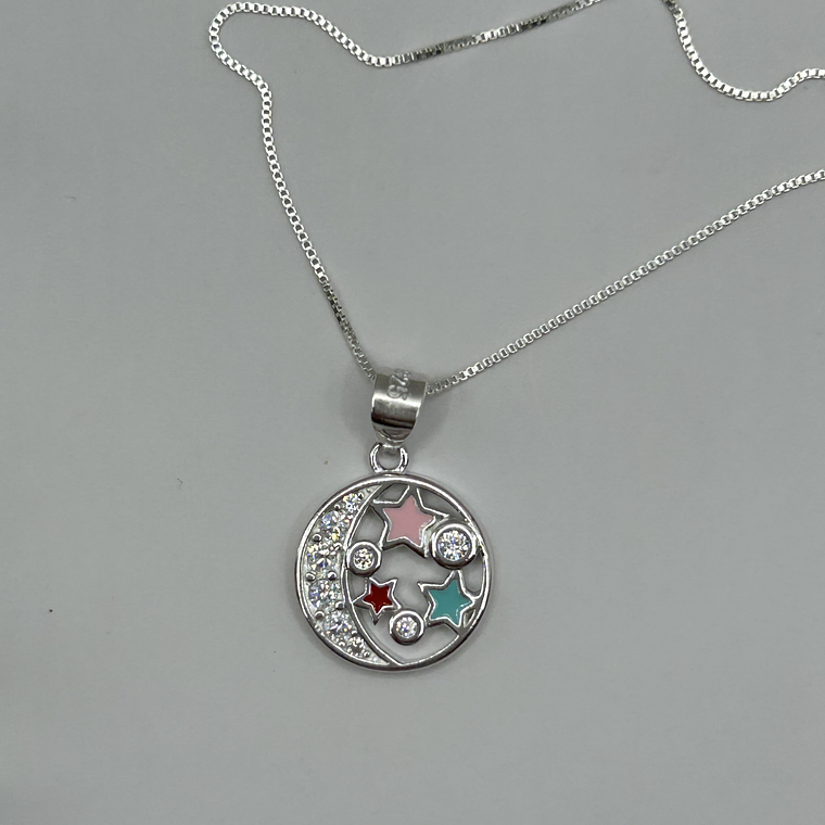 Conjunto media luna estrellas esmaltadas multicolor circones 2